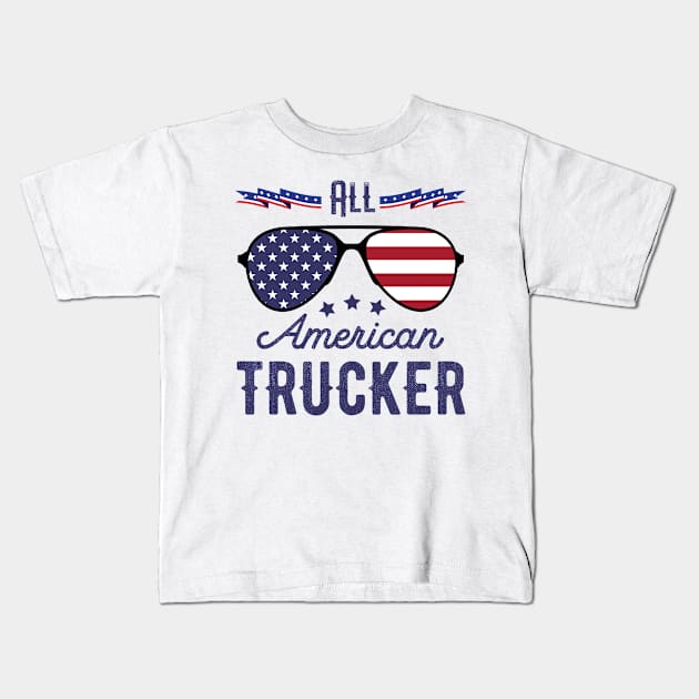 All American Trucker 4th Of July Sunglasses Kids T-Shirt by tobzz